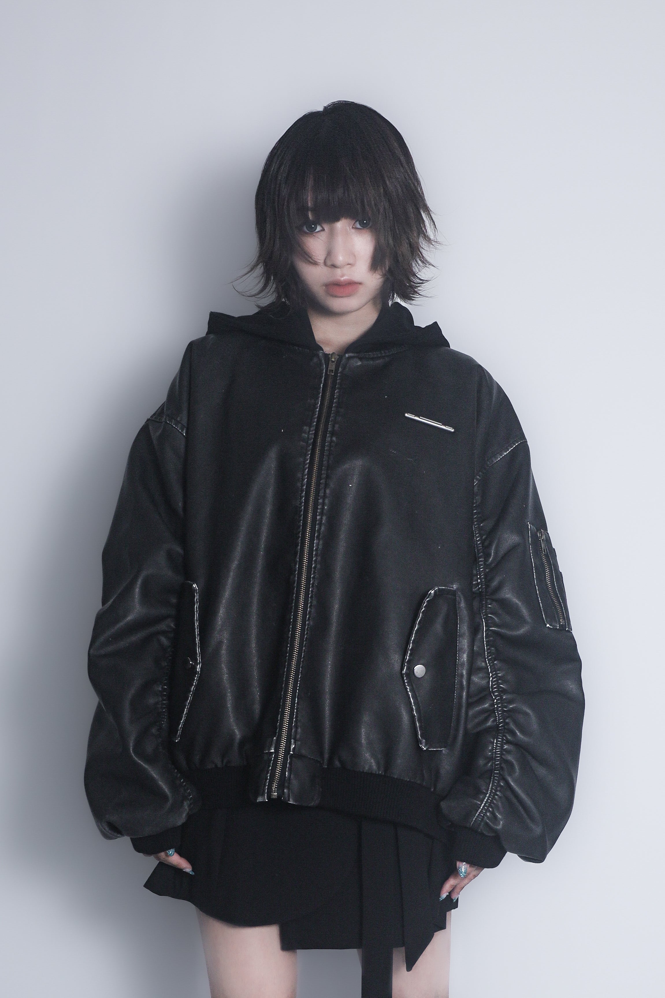 レザーフーディジャケット